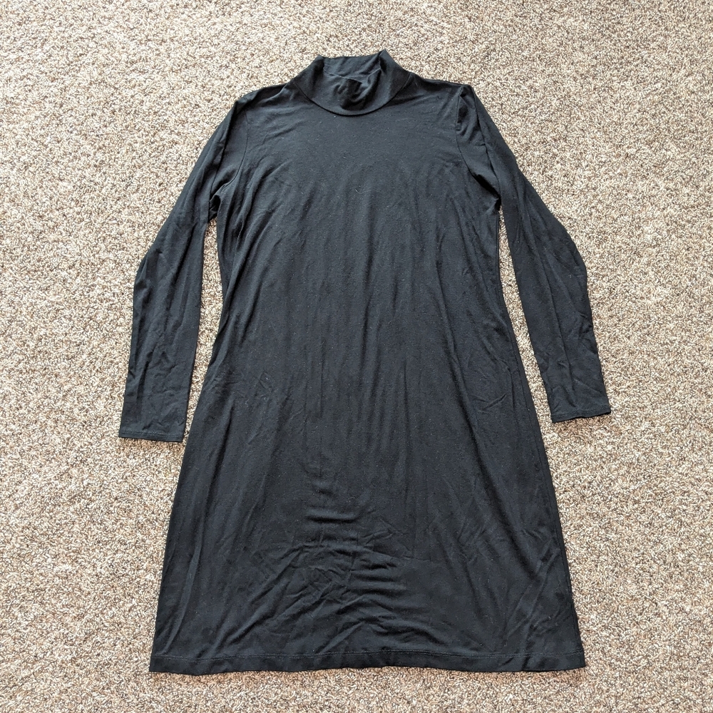 Eileen Fisher Mock Turtleneck Dress Size Medium Black